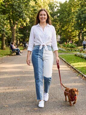Hollister Womens Curvy High Rise Mom Jeans 25/27 Blue/White Patchwork Stretch